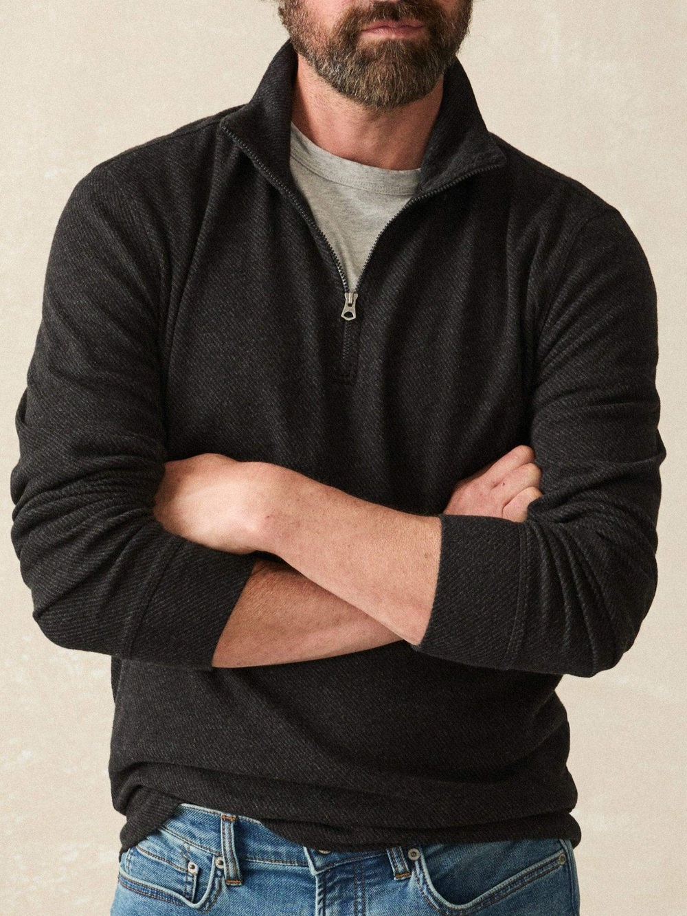 Faherty Men's Black Zip-Up Mock Neck Quarter Zip Sweater Layering XL Tall